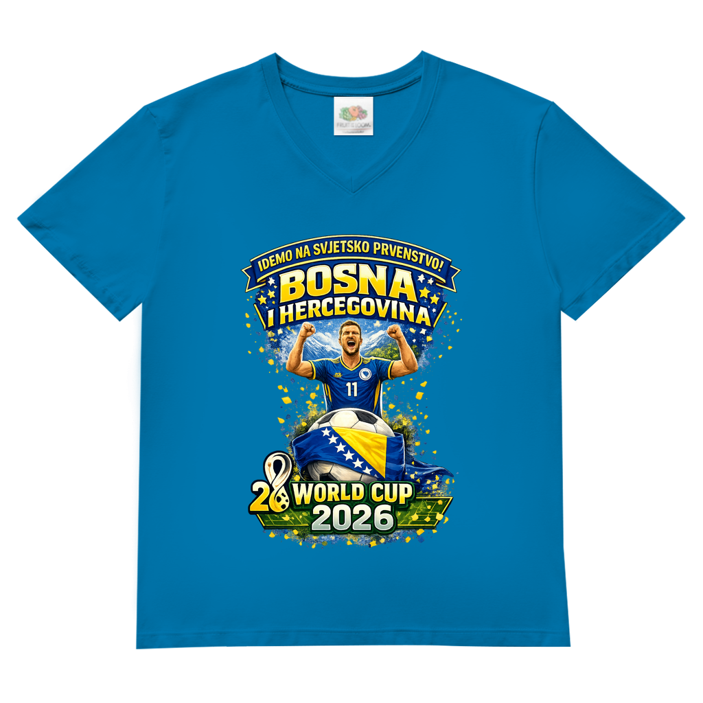 Muška osnovna majica s V-izrezom – Bosna | Dizajn 01 | Prednja štampa
