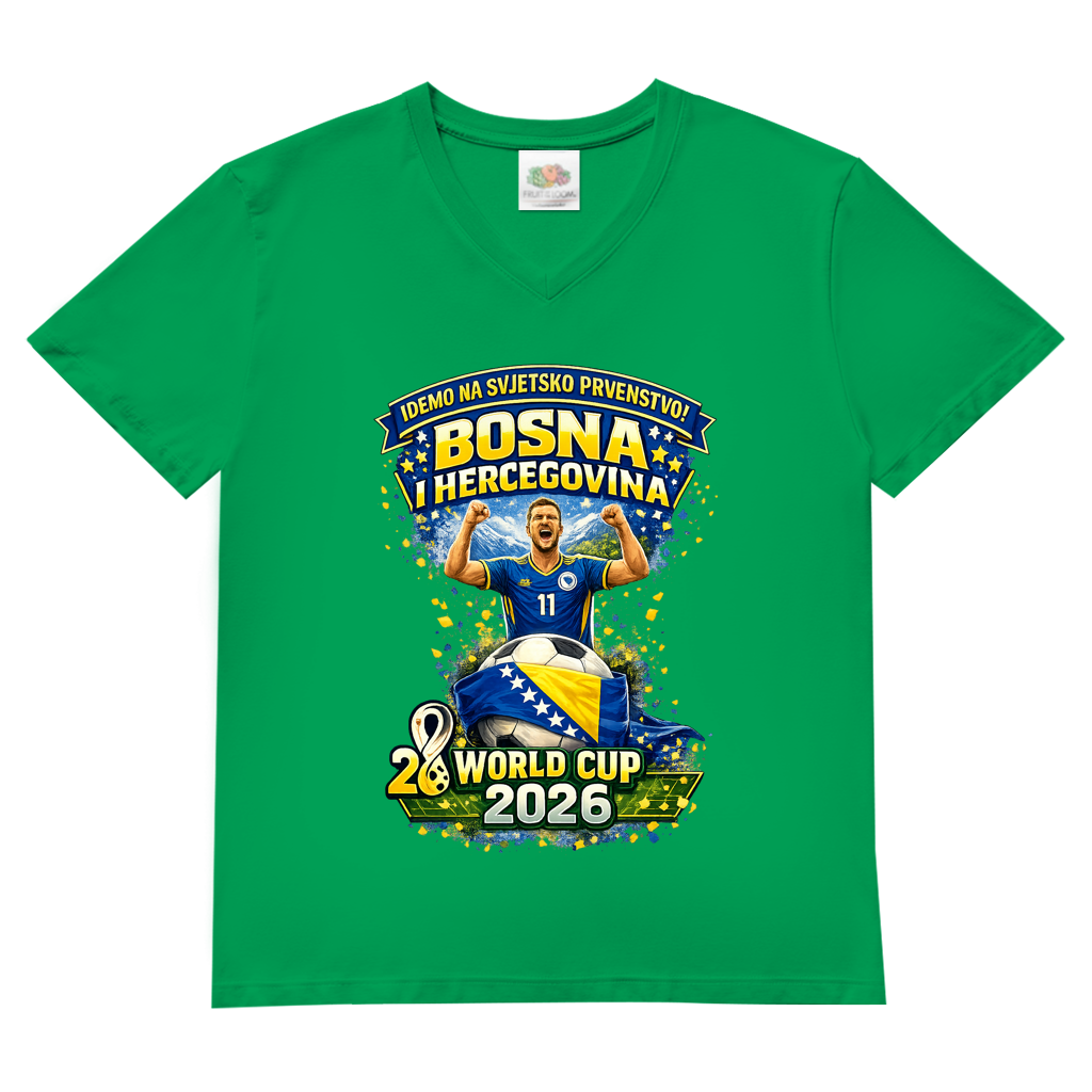 Muška osnovna majica s V-izrezom – Bosna | Dizajn 01 | Prednja štampa
