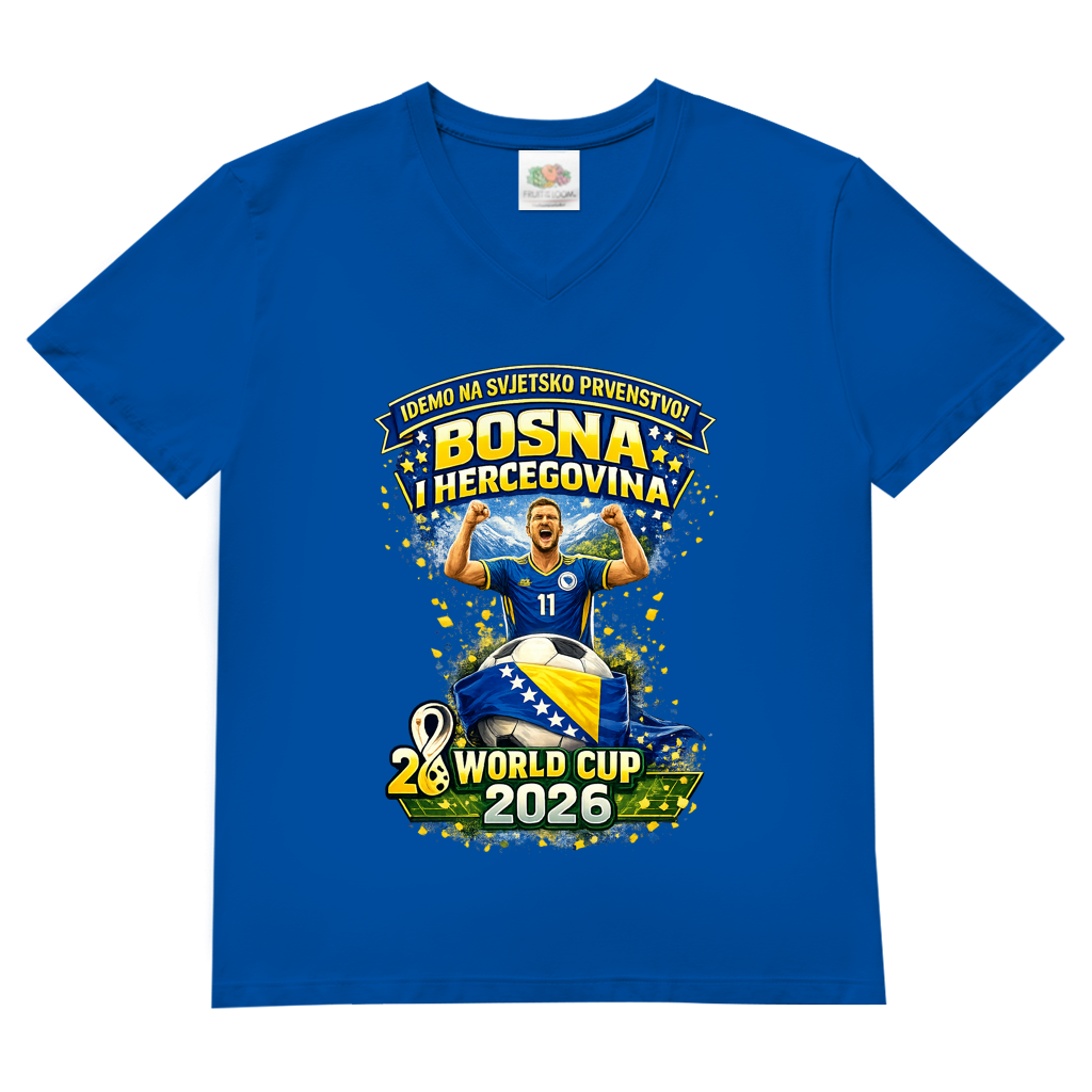 Muška osnovna majica s V-izrezom – Bosna | Dizajn 01 | Prednja štampa