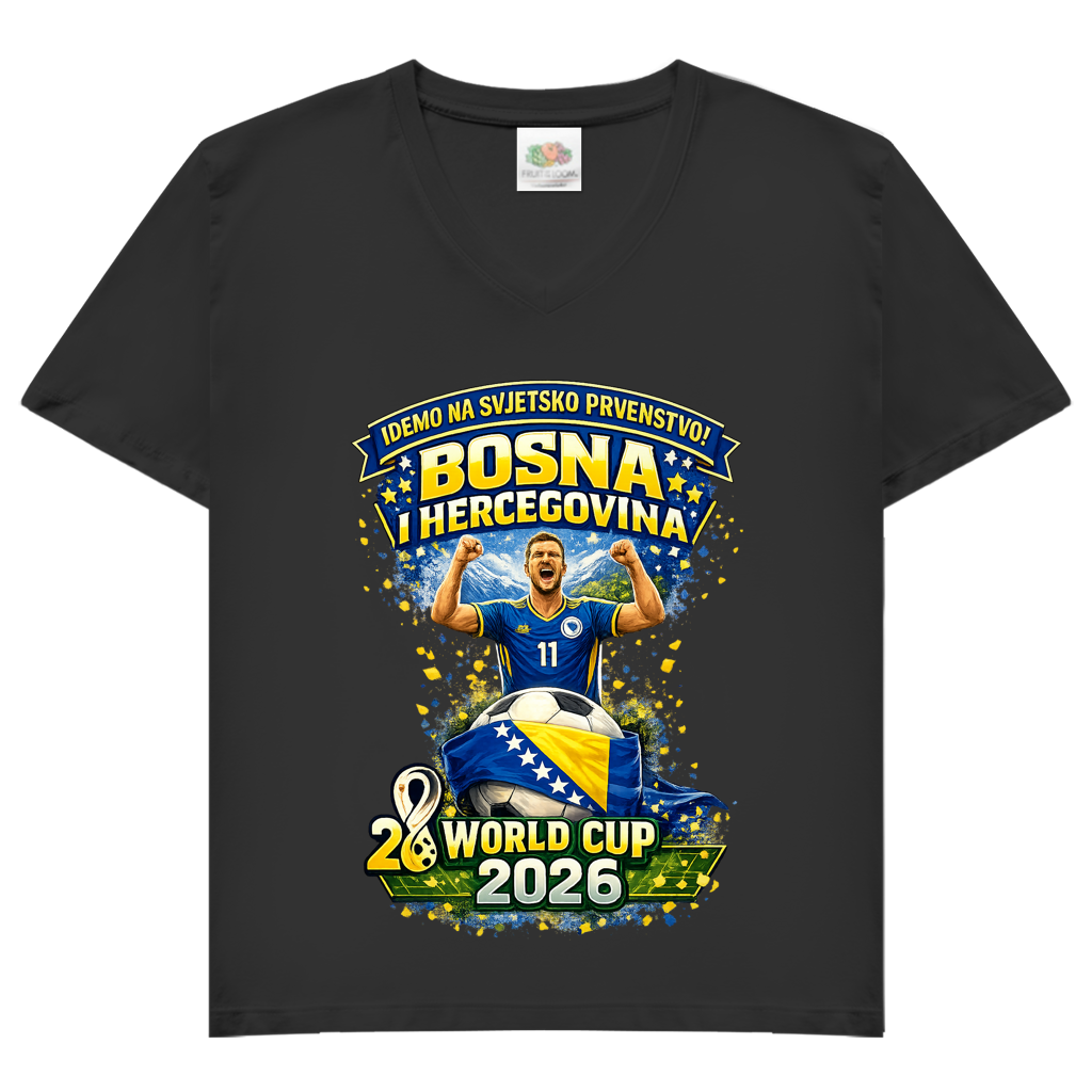 Ženska osnovna majica s V-izrezom – Bosna | Dizajn 01 | Prednji print