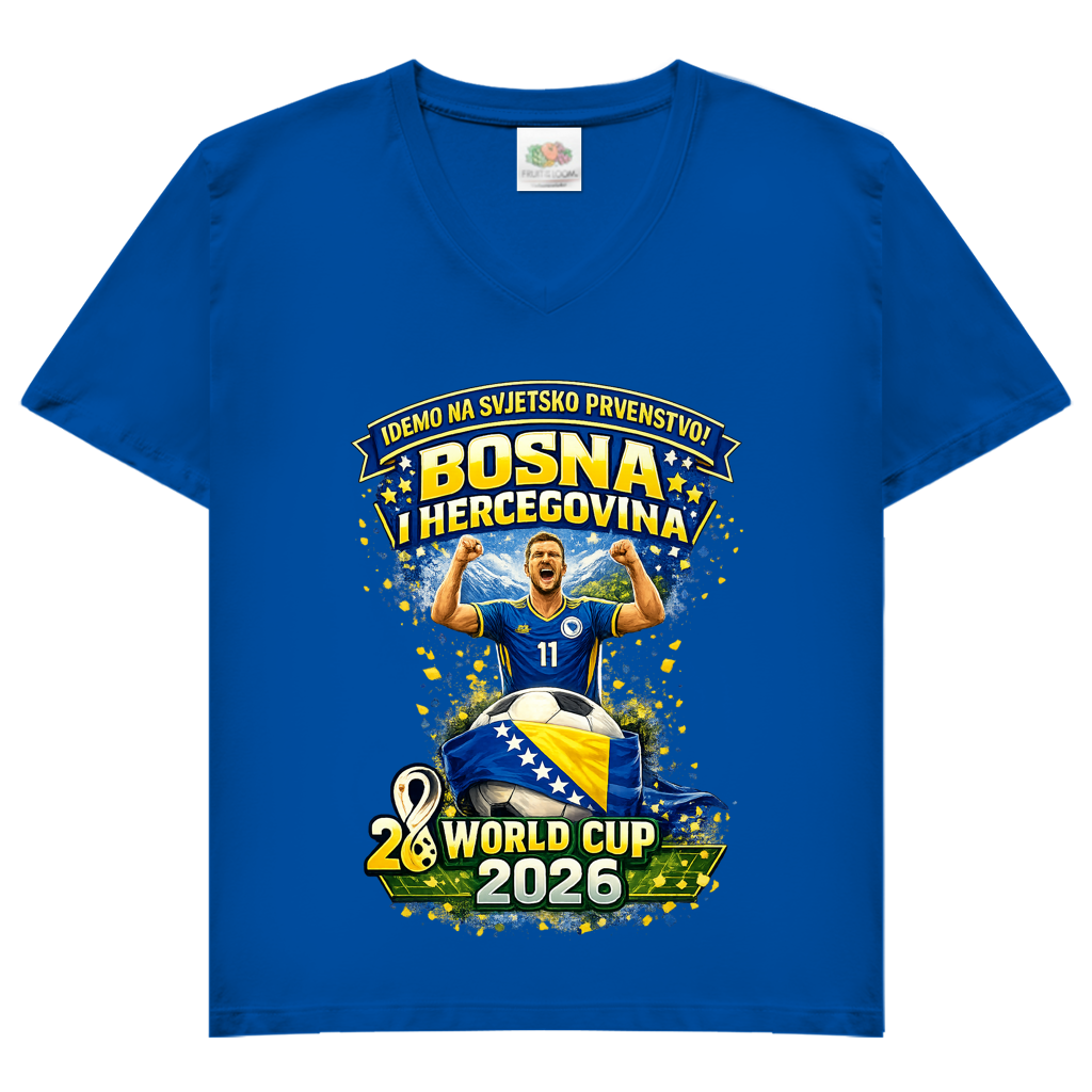 Ženska osnovna majica s V-izrezom – Bosna | Dizajn 01 | Prednji print