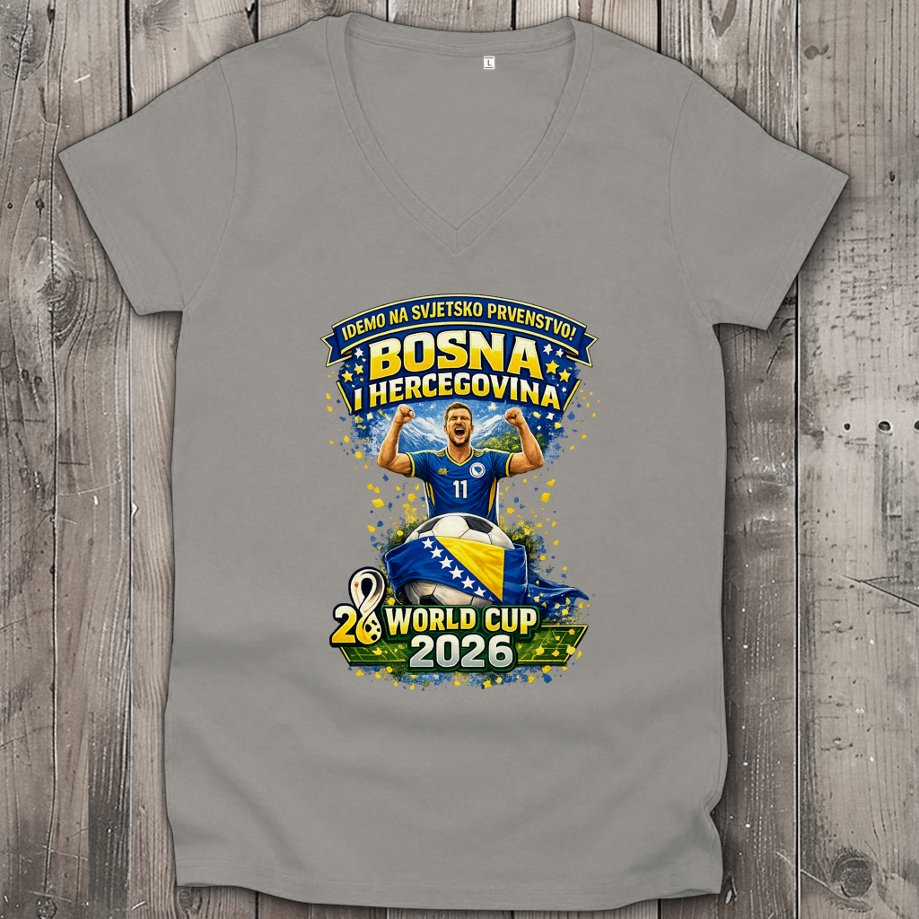 Ženska premium majica s V izrezom – Bosna | Dizajn 01 | Prednja štampa