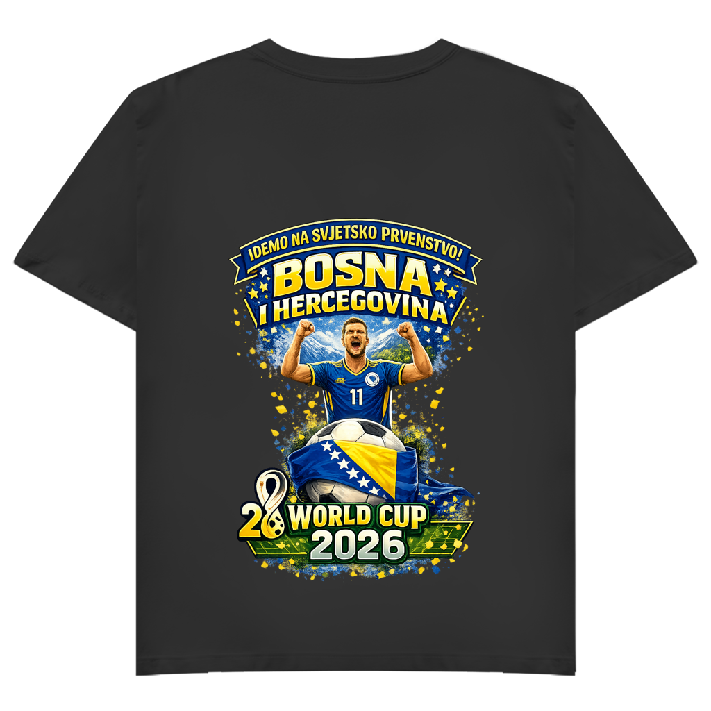 Ženska osnovna majica kratkih rukava s V-izrezom – Bosna | Dizajn 01 | Štampa na leđima