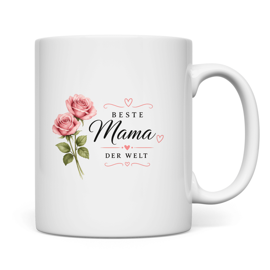 Beste Mama der Welt Tasse mit Rosen – Geschenk für Muttertag Blumen Kaffeetasse