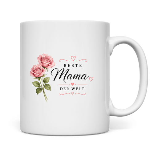 Beste Mama der Welt Tasse mit Rosen – Geschenk für Muttertag Blumen Kaffeetasse
