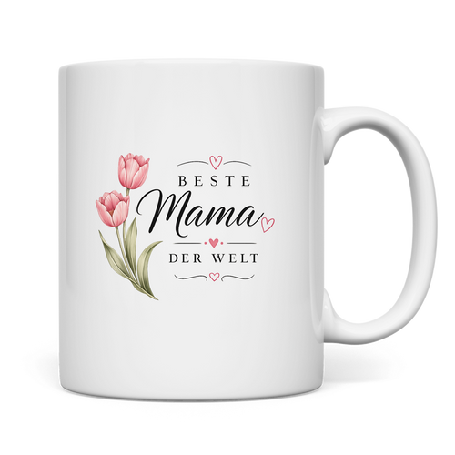 Beste Mama der Welt Tasse mit Tulpen – Geschenk für Muttertag Blumen Kaffeetasse