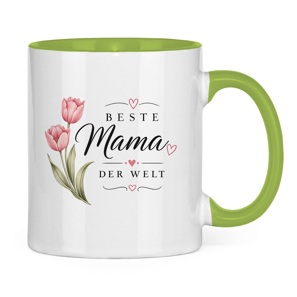 Beste Mama der Welt Tasse mit Tulpen – Geschenk für Muttertag Blumen Kaffeetasse