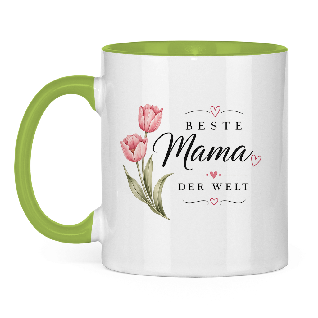 Beste Mama der Welt Tasse mit Tulpen – Geschenk für Muttertag Blumen Kaffeetasse