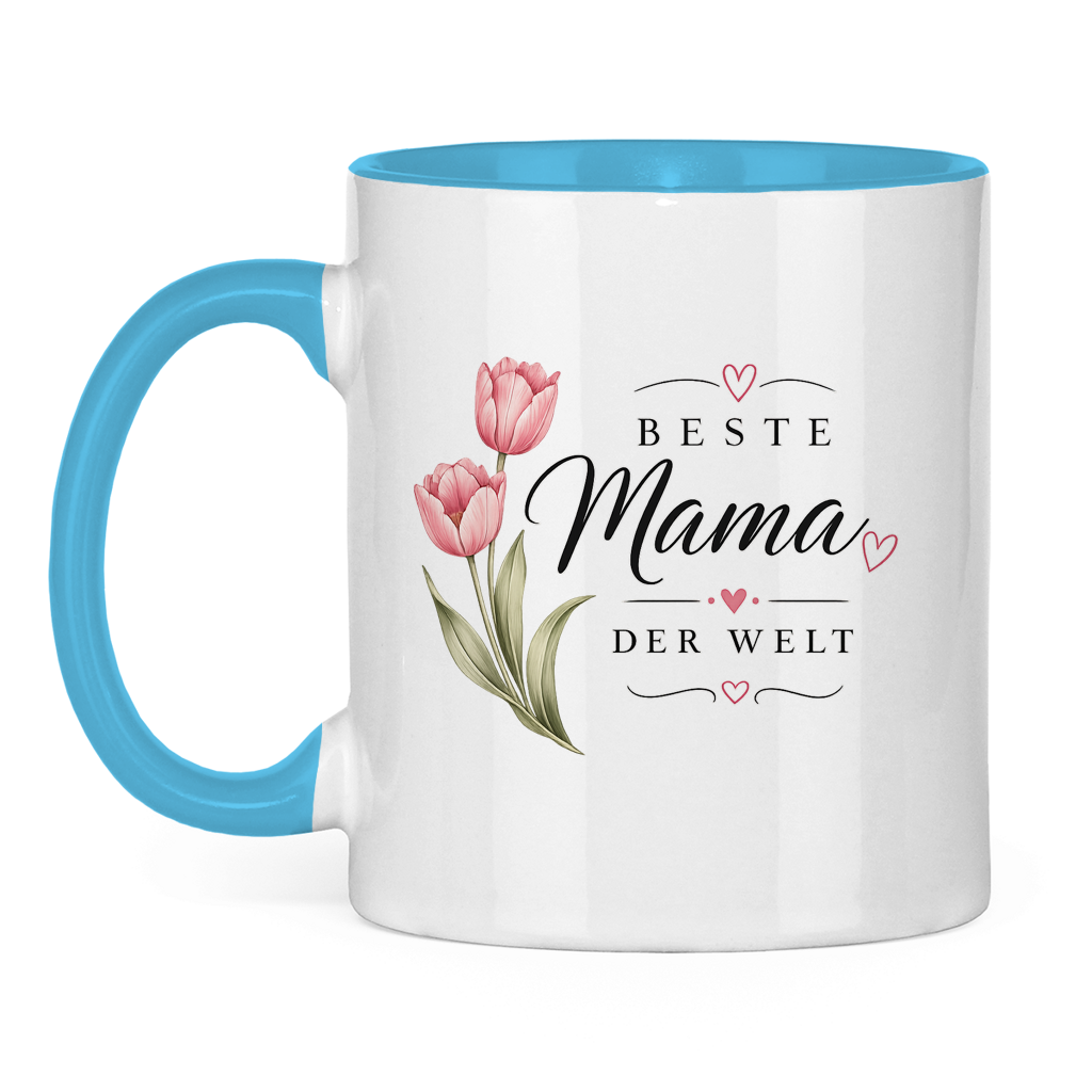 Beste Mama der Welt Tasse mit Tulpen – Geschenk für Muttertag Blumen Kaffeetasse