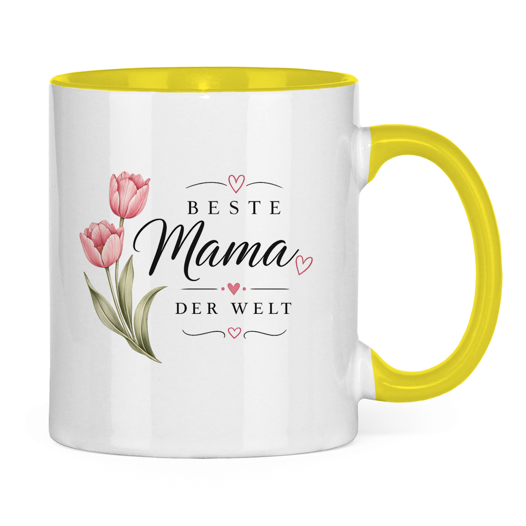 Beste Mama der Welt Tasse mit Tulpen – Geschenk für Muttertag Blumen Kaffeetasse