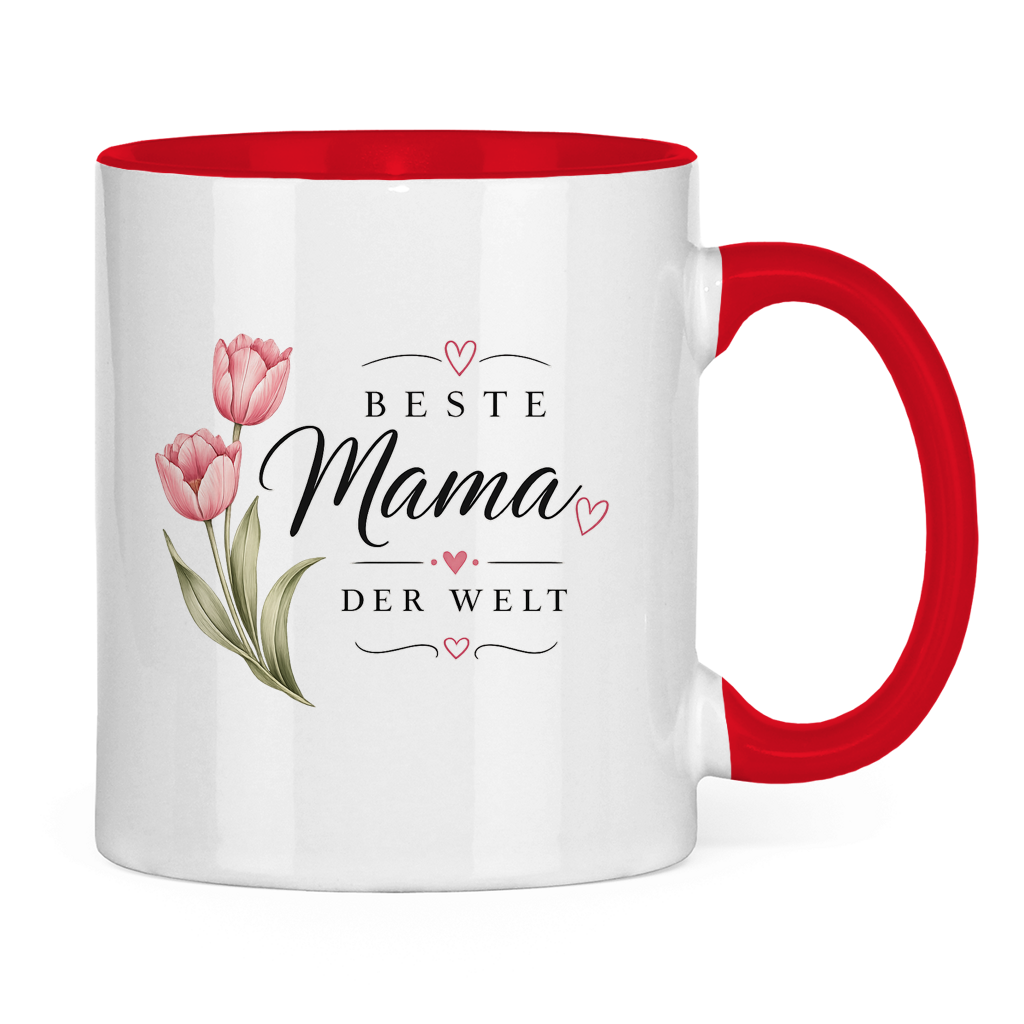 Beste Mama der Welt Tasse mit Tulpen – Geschenk für Muttertag Blumen Kaffeetasse