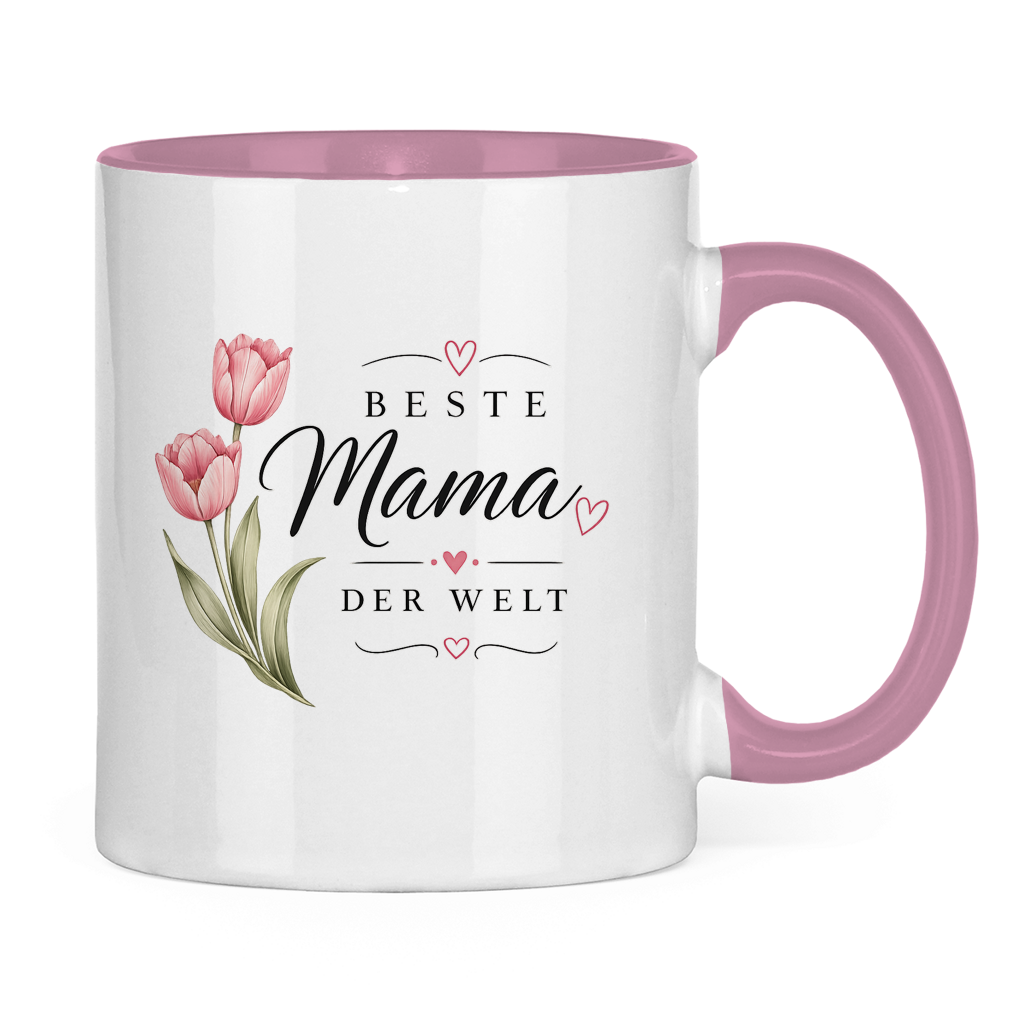 Beste Mama der Welt Tasse mit Tulpen – Geschenk für Muttertag Blumen Kaffeetasse