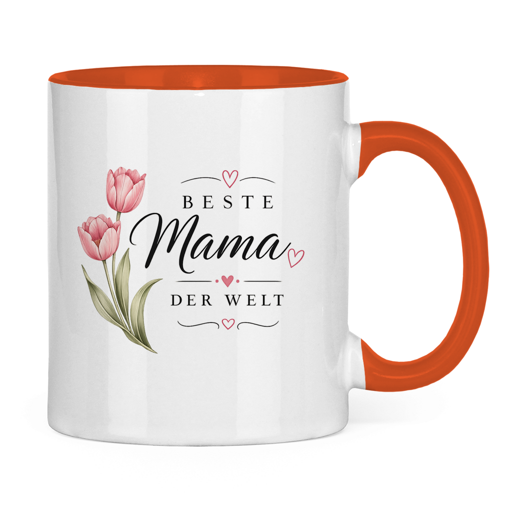 Beste Mama der Welt Tasse mit Tulpen – Geschenk für Muttertag Blumen Kaffeetasse