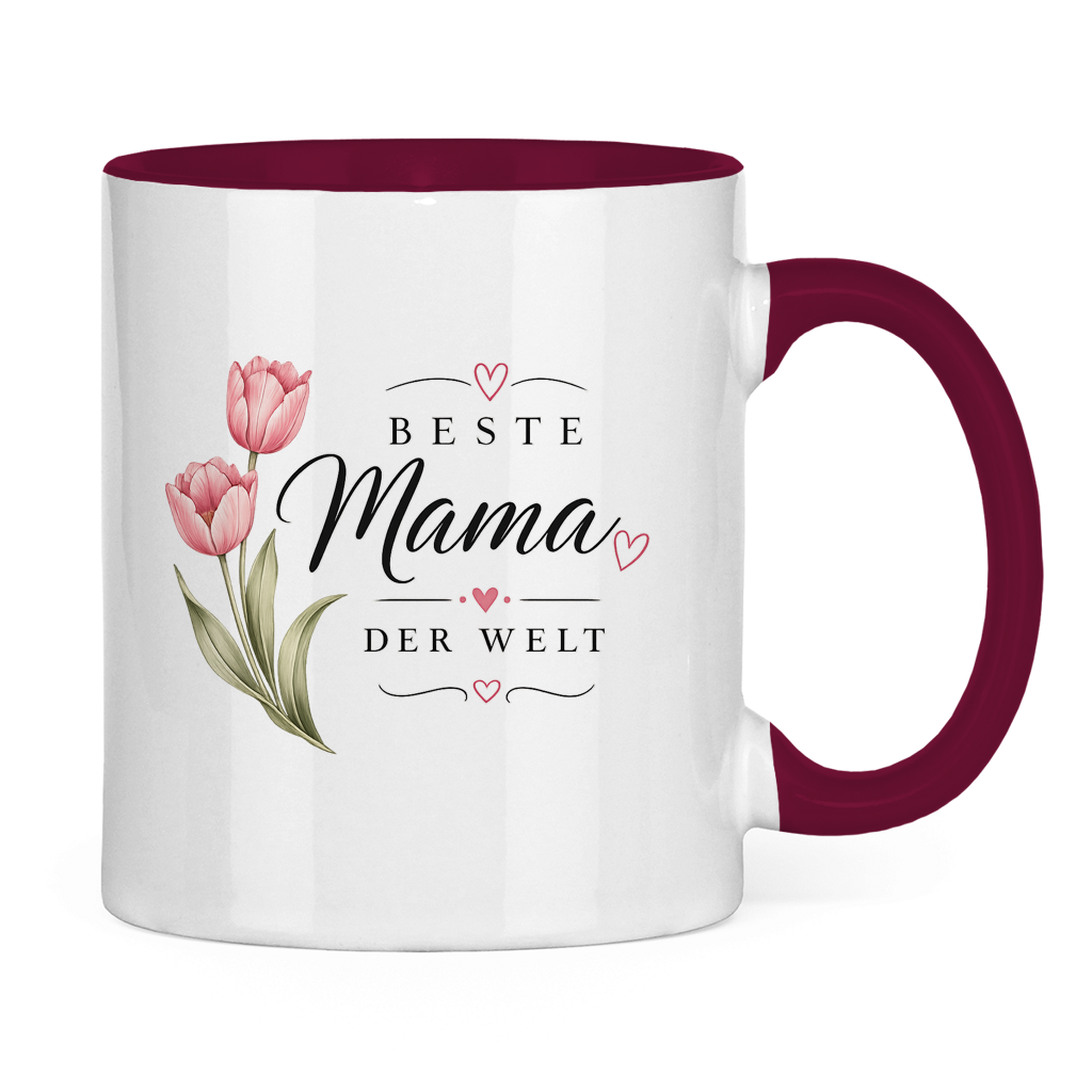 Beste Mama der Welt Tasse mit Tulpen – Geschenk für Muttertag Blumen Kaffeetasse