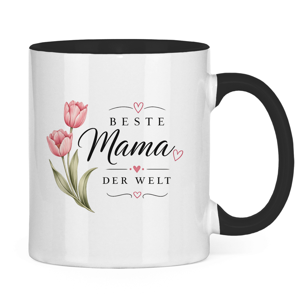 Beste Mama der Welt Tasse mit Tulpen – Geschenk für Muttertag Blumen Kaffeetasse
