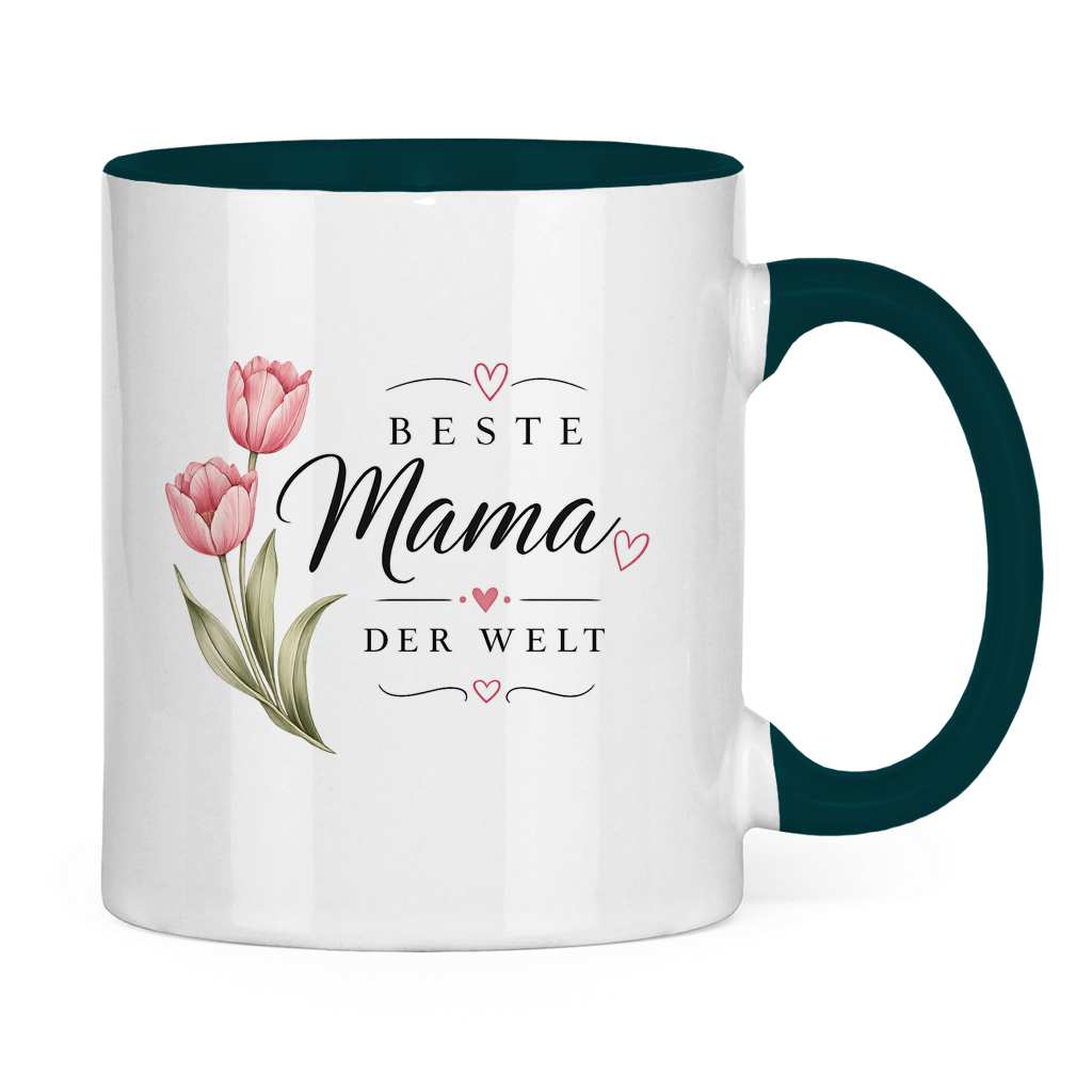 Beste Mama der Welt Tasse mit Tulpen – Geschenk für Muttertag Blumen Kaffeetasse