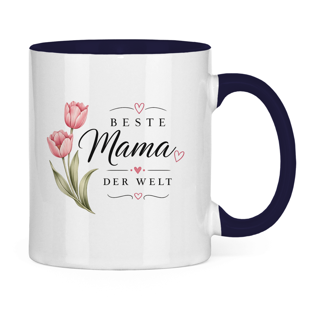 Beste Mama der Welt Tasse mit Tulpen – Geschenk für Muttertag Blumen Kaffeetasse
