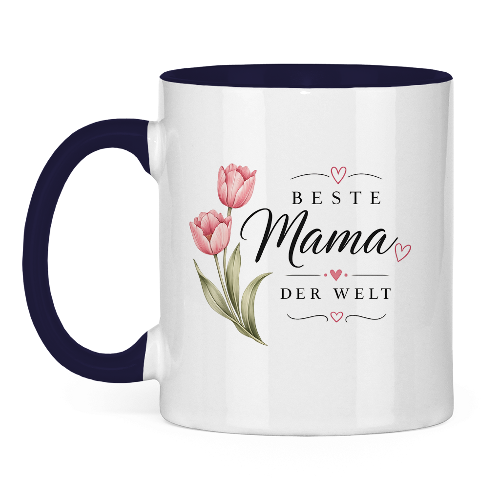 Beste Mama der Welt Tasse mit Tulpen – Geschenk für Muttertag Blumen Kaffeetasse