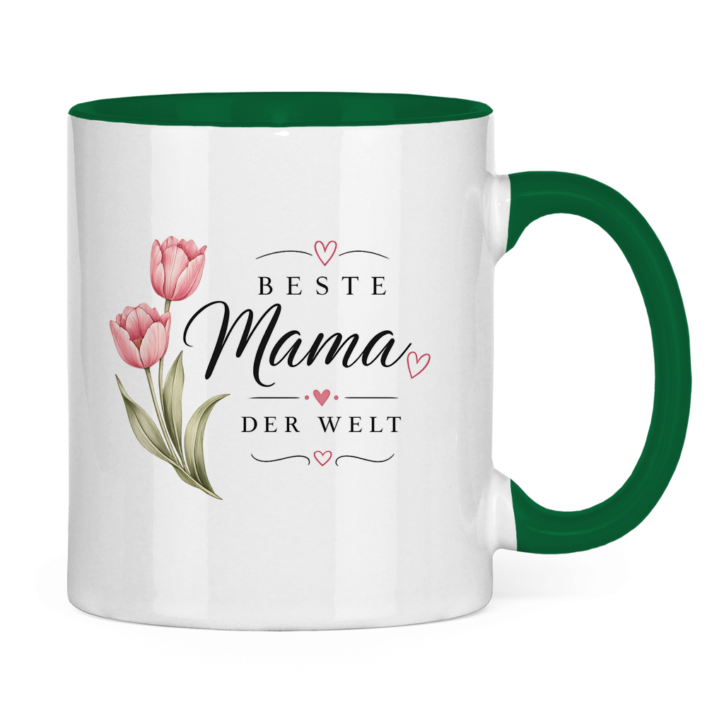 Beste Mama der Welt Tasse mit Tulpen – Geschenk für Muttertag Blumen Kaffeetasse