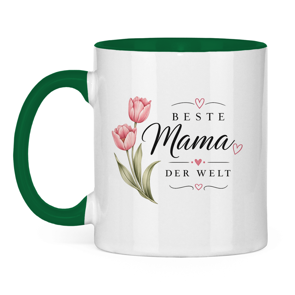 Beste Mama der Welt Tasse mit Tulpen – Geschenk für Muttertag Blumen Kaffeetasse