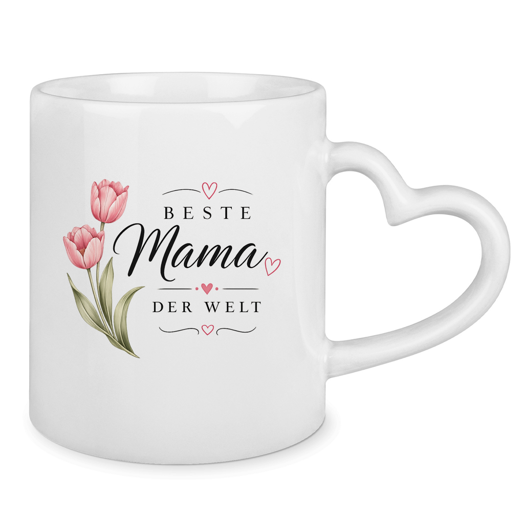 Beste Mama der Welt Tasse mit Tulpen – Geschenk für Muttertag Blumen Kaffeetasse