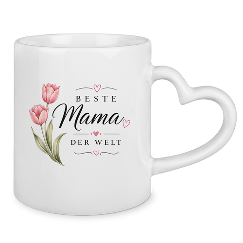 Beste Mama der Welt Tasse mit Tulpen – Geschenk für Muttertag Blumen Kaffeetasse