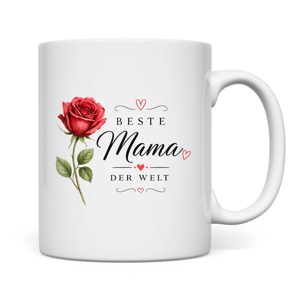 Tasse „Beste Mama der Welt“ mit Rose – Geschenk Muttertag Kaffeetasse Blumen Design