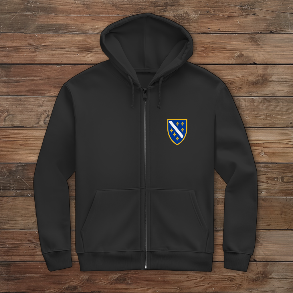 Men's Zipper Hoodie - Bosnian Coat of Arms with Lilies | Left Chest