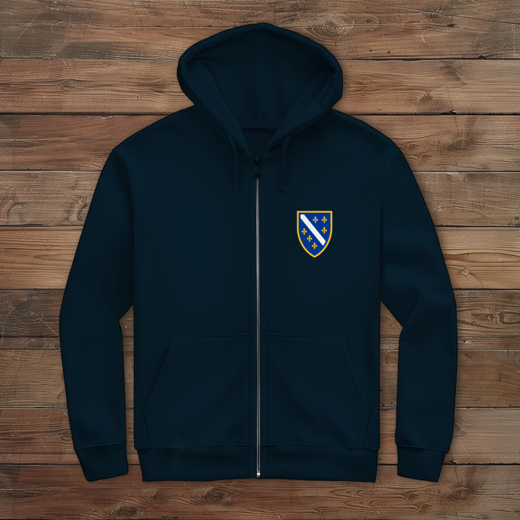 Men's Zipper Hoodie - Bosnian Coat of Arms with Lilies | Left Chest