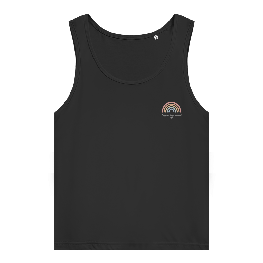 Damen Bio Tank Top „Happier Days Ahead“ – Rainbow Sommer Shirt aus Bio Baumwolle