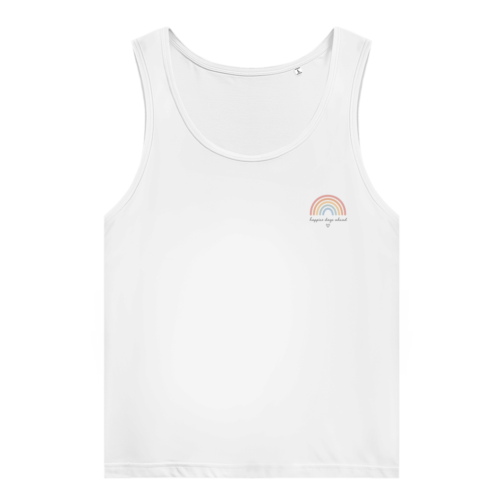 Damen Bio Tank Top „Happier Days Ahead“ – Rainbow Sommer Shirt aus Bio Baumwolle