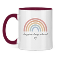 Tasse „Happier Days Ahead“ – Zweifarbige Keramiktasse mit Rainbow Design & positivem Motiv