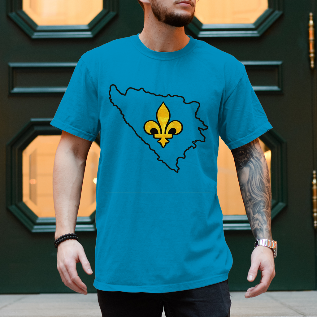 Herren T-Shirt - Minimalistisches Bosnia Outline Design mit Bosnischem Ljiljan