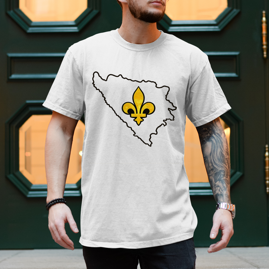 Herren T-Shirt - Minimalistisches Bosnia Outline Design mit Bosnischem Ljiljan