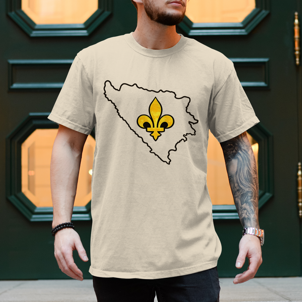 Herren T-Shirt - Minimalistisches Bosnia Outline Design mit Bosnischem Ljiljan