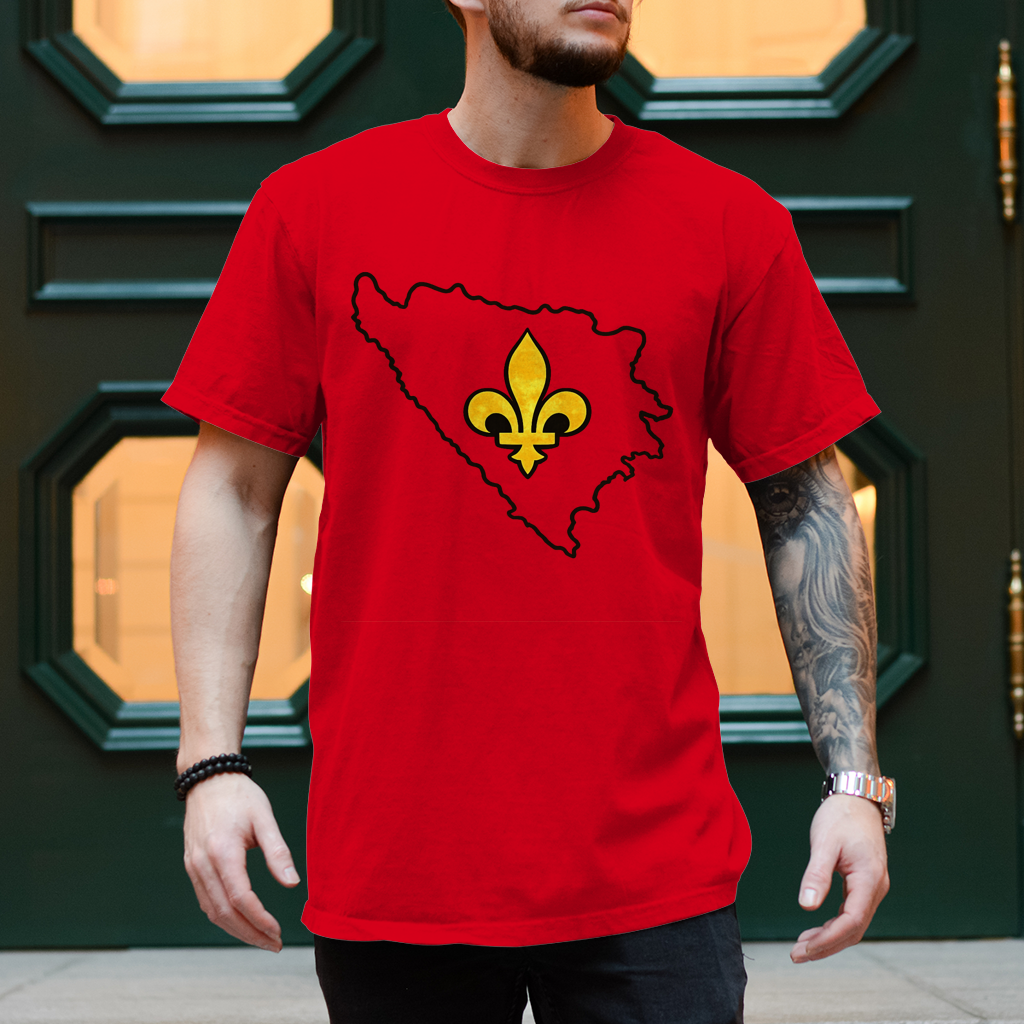 Herren T-Shirt - Minimalistisches Bosnia Outline Design mit Bosnischem Ljiljan