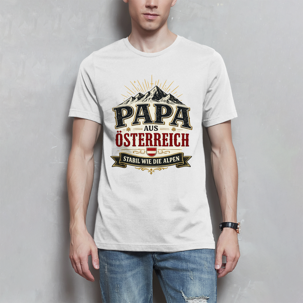 Herren T-Shirt „Papa aus Österreich – stabil wie die Alpen“ | Vatertag Geschenk