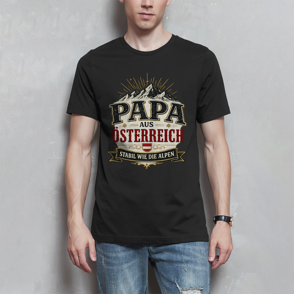 Herren T-Shirt „Papa aus Österreich – stabil wie die Alpen“ | Vatertag Geschenk