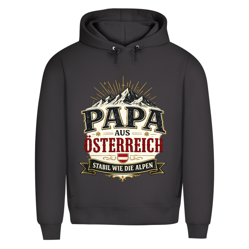 Herren Bio Hoodie „Papa aus Österreich – stabil wie die Alpen“ | Vatertag Geschenk