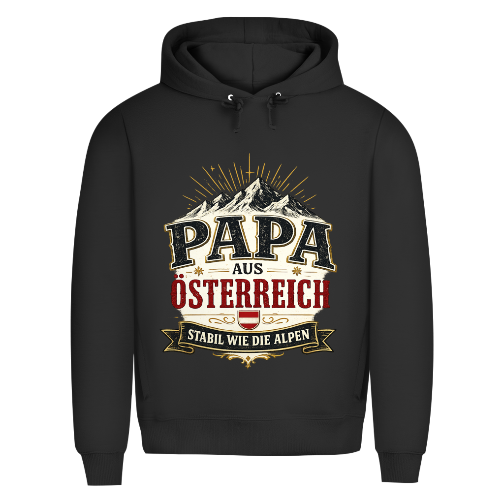 Herren Bio Hoodie „Papa aus Österreich – stabil wie die Alpen“ | Vatertag Geschenk