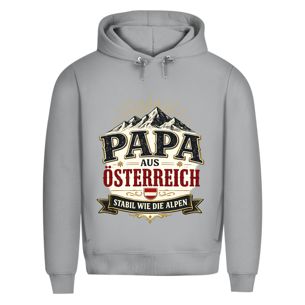 Herren Bio Hoodie „Papa aus Österreich – stabil wie die Alpen“ | Vatertag Geschenk