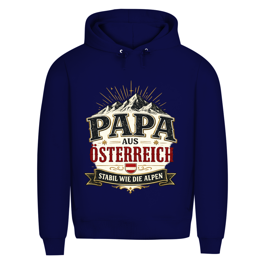 Herren Bio Hoodie „Papa aus Österreich – stabil wie die Alpen“ | Vatertag Geschenk