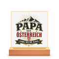 LED Bilderrahmen „Papa aus Österreich – stabil wie die Alpen“ | Vatertag Geschenk