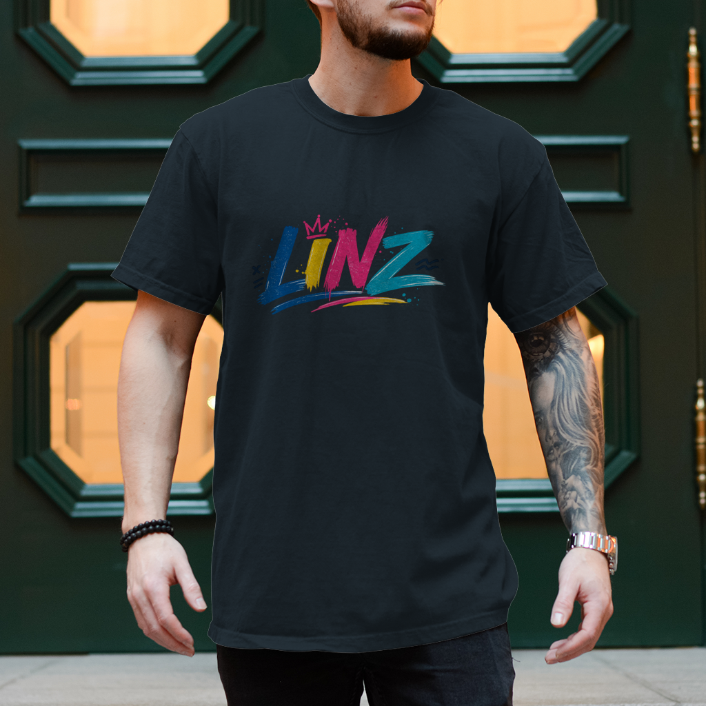 Herren T-Shirt LINZ Retro Graffiti Style – Austria Street Vibes Kollektion
