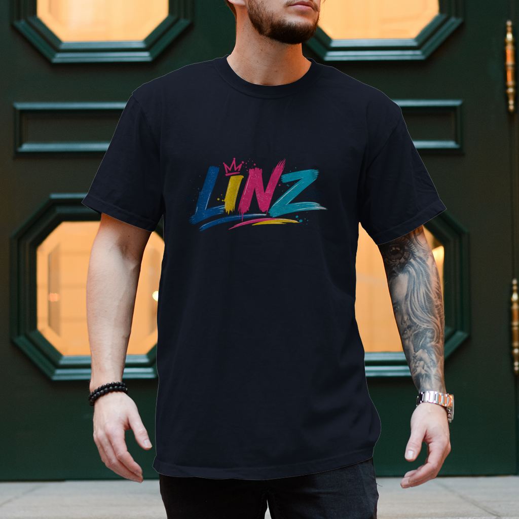 Herren T-Shirt LINZ Retro Graffiti Style – Austria Street Vibes Kollektion