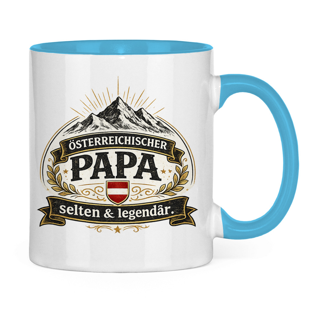 Zweifarbige Tasse „Österreichischer Papa – selten & legendär“ | Lustige Papa Kaffeetasse