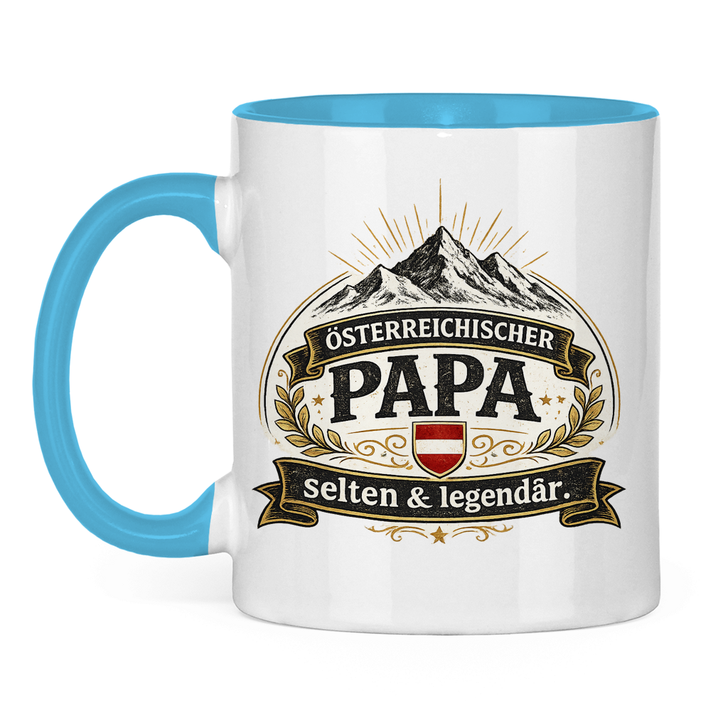 Zweifarbige Tasse „Österreichischer Papa – selten & legendär“ | Lustige Papa Kaffeetasse