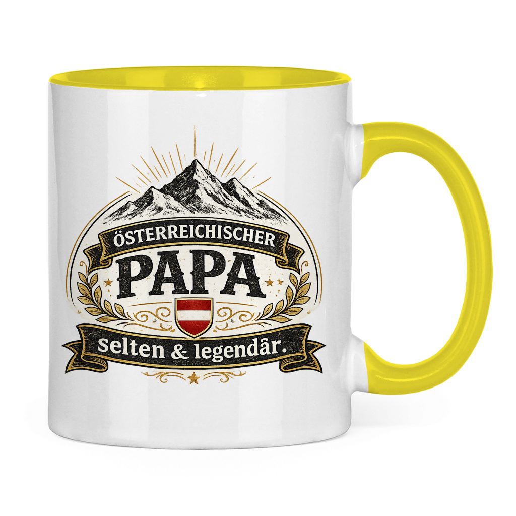 Zweifarbige Tasse „Österreichischer Papa – selten & legendär“ | Lustige Papa Kaffeetasse