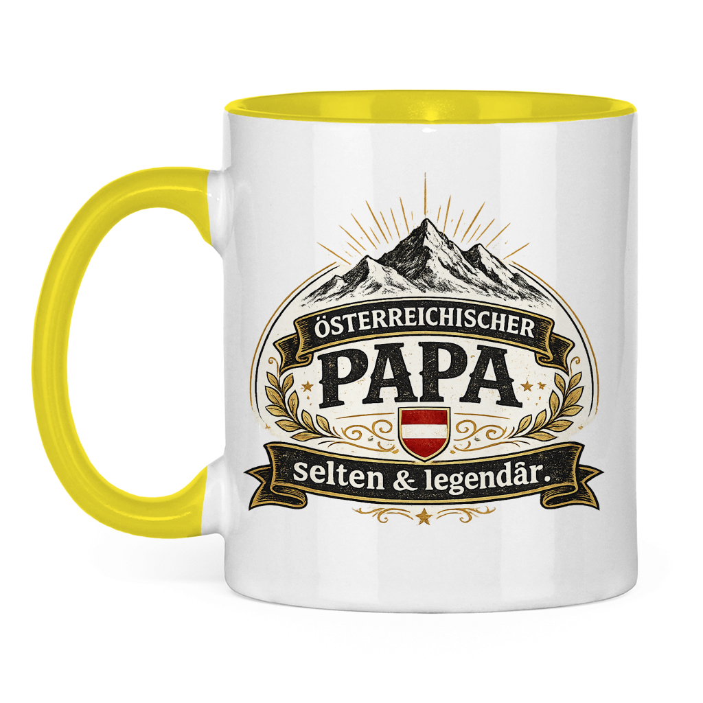 Zweifarbige Tasse „Österreichischer Papa – selten & legendär“ | Lustige Papa Kaffeetasse