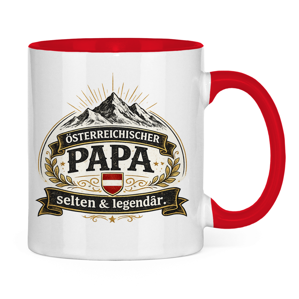 Zweifarbige Tasse „Österreichischer Papa – selten & legendär“ | Lustige Papa Kaffeetasse
